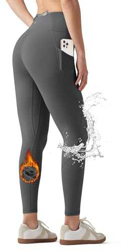 WILLIT Termoleggings dam fodrade leggings vinter vattentäta termobyxor hög midja varma yogabyxor löparbyxor tights, Mörkgrå, S