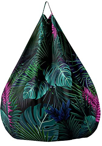 Treer Fodera per Pouf a Sacco in Cotone e Lino per Adulti Bambini,Copertura per Poltrona Sacco con Cerniera e Senza Imbottitura,Pouf a Forma di Pera Bean Bag Cover (Foresta pluviale,100x120cm)