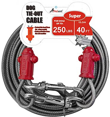 Petest Cable de amarre reflectante con cubierta de crimpado para perros de hasta 250 libras, 40 pies