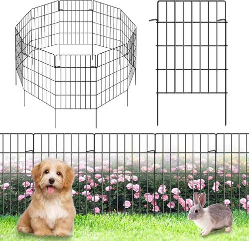 10 Pack Garden Fence Animal Barrier Fencing 1.44 inch Spacing Total 10.8ft (L) x 24in High Rustproof Metal Wire Yard Blocker Dog Fences Border for Outdoor Flower Bed Landscape Fencing Decor Black