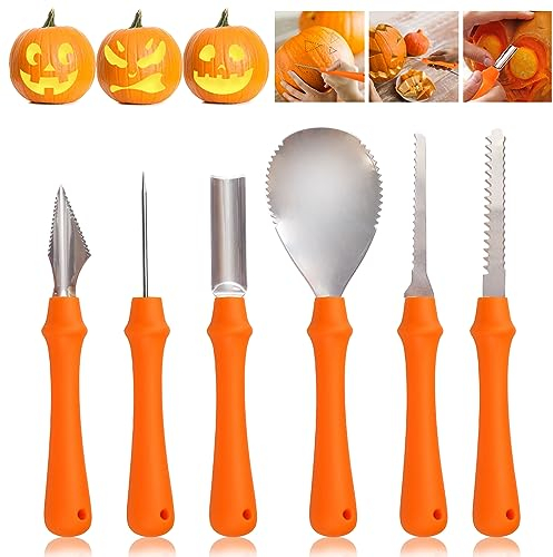 UDIKEFO Halloween Pumpkin Carving Kit, Pumpkin Carving Tools Stainless Steel 6 Piece