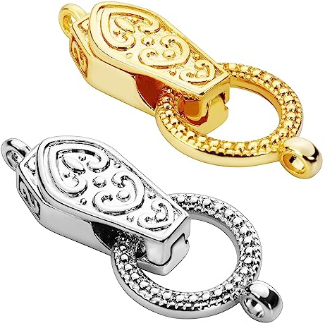 OHINGLT Fold Over Magnetic Necklace Clasps and Closures 18K Gold and Silver Plated Brass with Loop Magnet Converter for DIY Bracelet Jewelry Making