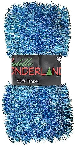 Widdle Gifts 50ft x 3cm Blue Tinsel Extra Long 15 Metre Christmas Decoration, Crafting, Christmas Trees and party Decorations (Blue)