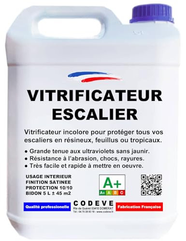Vitrificateur Escalier - Codeve Bois - 5 L - Intérieur - Pour La Protection D'un Escalier En Chêne, Sapin, Hêtre Ou Frêne.