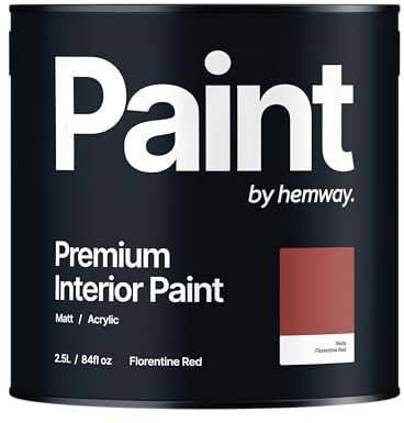 Hemway - Premium Interior Paint - Florentine Red 2.5 L | Indoor Matt Finish, Acrylic & Water-Based Emulsion | Quick Dry & High Coverage for the Kitchen, Bathroom & Bedroom
