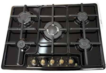 Piano Cottura 5 Fuochi 70 cm Da Incasso Valvolato Gas Metano Gas Gpl Modello Nero Rustico Liscio Acciaio Smaltato