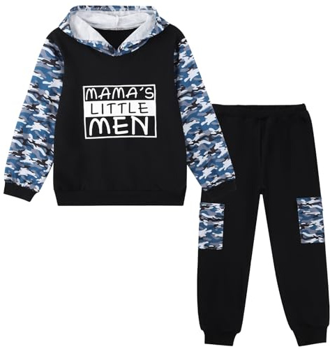 Hovershoes Conjunto de 2 piezas de chándal con capucha y pantalones deportivos de camuflaje para niños pequeños, ropa deportiva para otoño e invierno, Camuflaje azul., 7-8 años