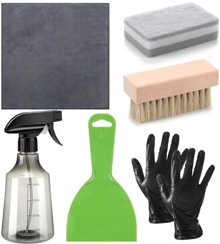 Yhsioaklo Limpiador de piedras | Kit de limpieza – Guantes, trapo, esponja, raspador, cepillo, pulverizador para cuidado de piedra, mantenimiento monumentos exteriores