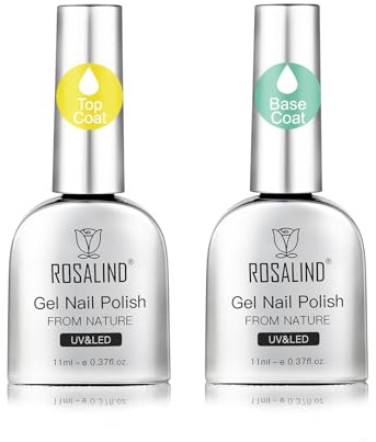 ROSALIND Base y Top Coat Esmalte Semipermanent, Capa Base y Capa Superior Pintauñas Semipermanentes, Soak-Off UV LED para Pintauñas Gel Nail Art Manucura Set 11ml