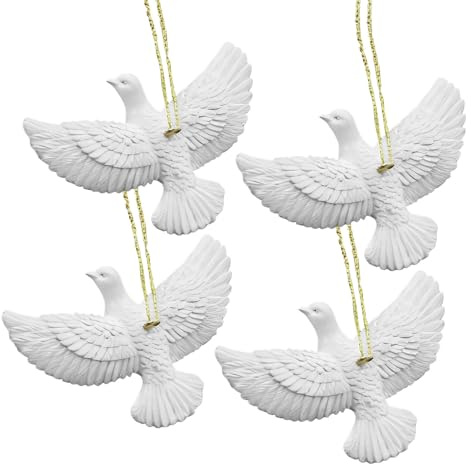 Lot de 4 colombes décoratives en résine blanche pour sapin de Noël, décoration de vacances, cadeau d'amitié pour femme