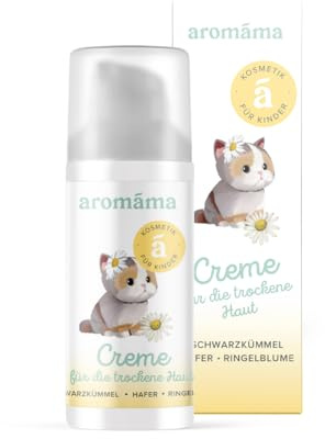 aromáma Dry Skin Cream för baby & barn, naturlig fuktkräm för ansikte och kropp, för känslig hud med ringblomma, havreextrakt, pantenol, svart kummin- och ricinolja, lätt fukt