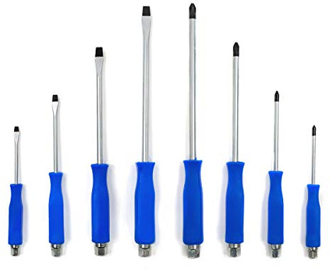 Stark USA Set of 8 Magnetic Screwdriver Cushion Grip Hammer Head (4) Phillips and (4) Flat Slotted Head Tips Commercial Grade Set, Blue