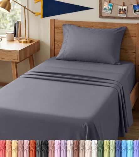 Utopia Bedding Twin XL-lakan – 3-delat sängkläder – borstad mikrofiber – krympnings- och blekningsbeständig – enkel skötsel (dubbel XL dubbel extra lång grå)