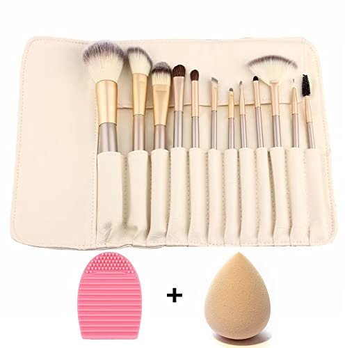 ZOCONE Set 12 PCS Pennelli Trucco +1 PCS Spugnetta + 1 PCS Uovo Di Lavaggio, Pennelli Make up Professionali