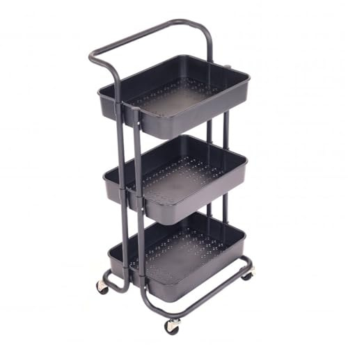 Oypla 3 Tier Black Household Kitchen Bathroom Storage Trolley Cart Shelf