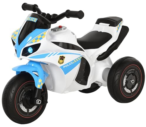 HOMCOM Kids Ride-On Police Bike 3-Wheel Vehicle w/Music Lights Seat Handlebars Toddler NO POWER Child Learning Fun Development 18-36 Months Blue