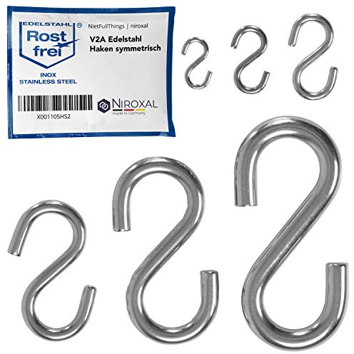 S-krokar i rostfritt stål Ø3 mm x 24 mm – 50 pack – Symmetriska upphängningskrokar för hem, verkstad och trädgård