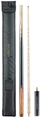 Robertson Snookerqueue, R-3, Profi Snooker Cue 2-teilig mit Verlängerung, Eschenholz, 9 mm Tip, Naturholzdekor, im Set mit Koffer oderTasche