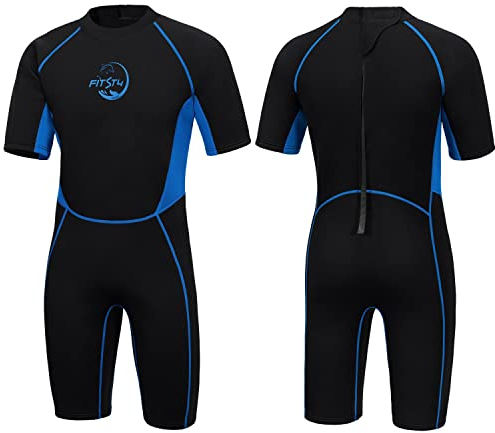 FitsT4 Sports Kinder Shorty Neoprenanzug 2.5mm Neopren Mädchen Kleinkinder Jungen Rückenreißverschluss für Tauchen Schnorcheln Surfen Schwimmen Lessions,Blau,XL