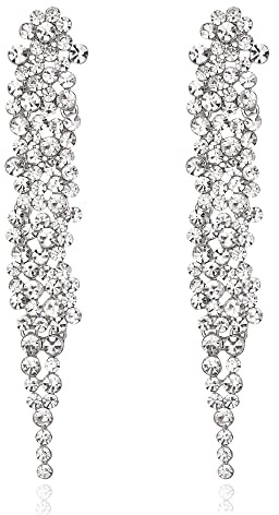 EVER FAITH Statement Ohrringe Strass Kristall Bankett lange Kronleuchter baumeln Ohrsctcker für Damen Prom Hochzeit Braut Klar Silber-Ton