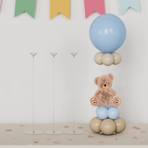 YALLOVE Kit di supporto per palloncini da tavolo in acrilico trasparente, altezza regolabile, 60 cm 4 pacchetti di supporto per palloncini con base per la decorazione di feste da centrotavola