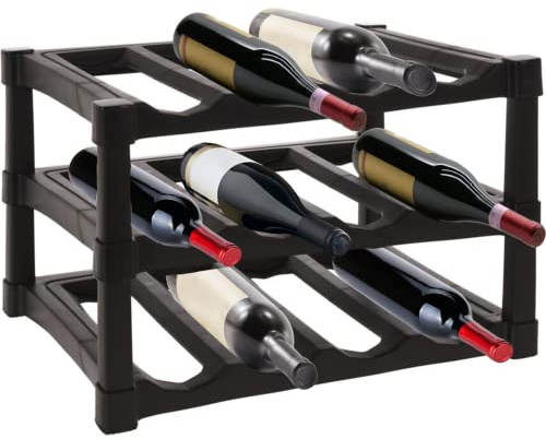 GEEZY Wine Rack Space-Saving 3 Tier Stackable Durable Stylish 12 Bottle Wine Holder Display for Maximizing Wine Storage, Free Standing