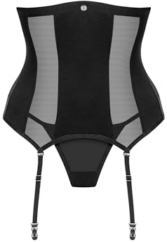 Selente Love & Fun förförisk 3-delad damunderkläder set av corsage, tanga & satinögonbindel, tillverkad i EU, Svart underbröstkorsett, XS-S