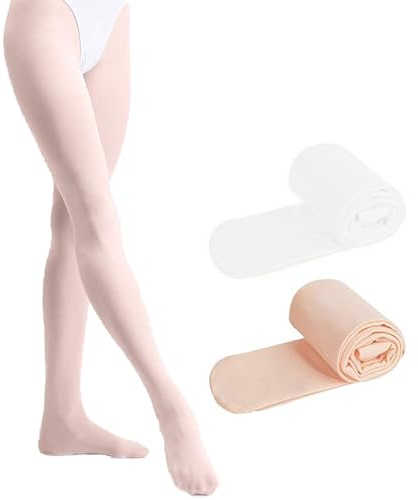 Roinaid 2 Stück Ballettstrumpfhose Mädchen Ballettstrumpfhose Damen Atmungsaktive Ballettstrumpfhosen Ballett Leggings Geeignet für Mädchen mit Einer Körpergröße Von 110–130 cm (Weiß + Fleischrosa)