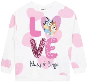 Bluey Sweatshirt | Girls Sweatshirt With Sequins | 100% Cotton Girls' Sweatshirts | White 6-7 Years