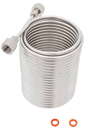 AQXYUULL Caja de Bobina de Acero Inoxidable, 50 pies/15,3 m de Longitud, Tubo OD de 5/16 , Bobina enfriadora de Cerveza de Barril, Extremos G de 5/8