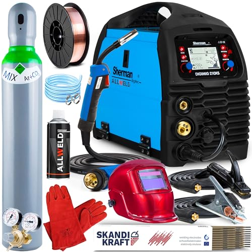 Sherman DIGIMIG 210 XS - 200A Vollsynergisches Kombi Schweißgerät MIG MAG Schweißgerät mit Schutzgas und Fülldraht - MMA, WIG Lötschweißen und Punktschweißen - Set: Professional Plus