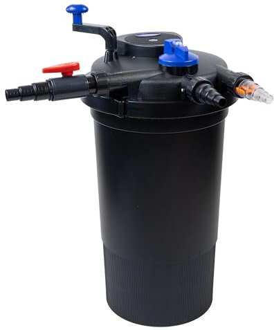 VIALIA CPF-15000 Druckteichfilter UVC 18 Watt, für Teiche bis 30000 Liter, Teichfilter mit Rückspülfunktion, 10000 L/h Fördermenge