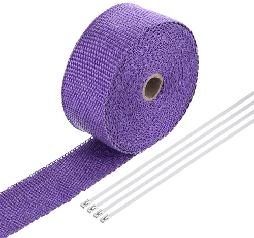 QUARKZMAN Nastro Avvolgente per Scarico in Fibro di Vetro, 2 x 33' Viola per Termico Collettori con 4 Fascette in Acciaio Inox per Hot Rod e Moto