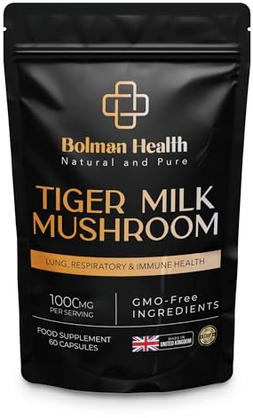 Tiger Milk Mushroom Capsules | 1000mg Lignosus Rhinocerotis | Standardised to 30% Polysaccharides | Supports Lung & Immune Function | 60 Vegan Capsules | Non-GMO | Gluten-Free