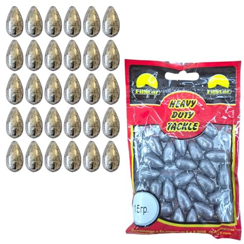 PRO FILSTAR Inline Grundblei Angeln Set 30 x 15g - Blei Angeln - Angel Bleie Set - Grundangeln - Birnenblei - Blei Gewicht - Angelblei - Carp Fishing Weights - Bleigewichte – Karpfenblei – Olivenblei