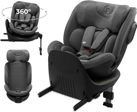 Kinderkraft XRIDER2 I-SIZE 40-125 cm, Kindersitz 0-25 kg, 0-7 Jahre, 5-Punkt-Gurte, 360 grad drehbar, Kinderautositz mit ISOFIX, FWF und RWF, verstärkte 3-Schicht-Kopfstütze, Memory-Schaum, Grau