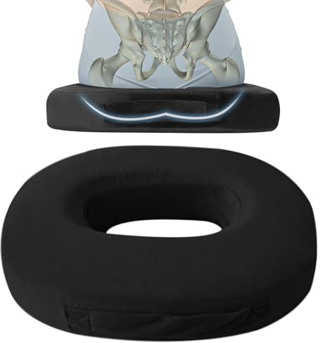 LEKEFETO Coussin d'assise orthopédique rond en mousse à mémoire de forme - Coussin d'assise orthopédique noir - Pour favoriser la circulation sanguine, soulager la douleur, le bureau, le siège de