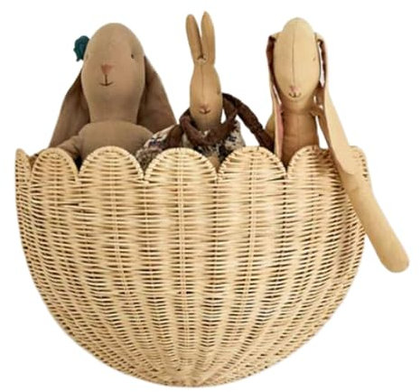 Gewellter Wandkorb - Gewebter Rattan Jakobsmuschel Wandkorb | Hängende Weidenkörbe | Scalloped Hanging Wicker Baskets | Handgefertigter Weidenkorb | Aufbewahrungs Organizer