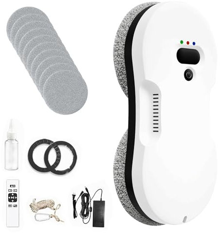 Jdkjag Robot Laveur De Vitre,Automatique Robot Laveur De Vitre Sans Fil,Infrared Remote Control/3 Modes De Nettoyage/10 Chiffons, Pour Le Nettoyage Du Verre à L'IntéRieur Et à L'ExtéRieur Des FenêTres