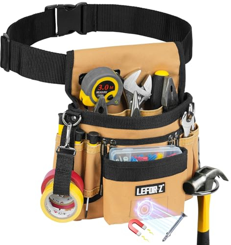 Ceinture porte Outil,Magnétique Ceinture Outils Bricolage mit 14 Poches,Amovible et Réglable pour électricien, Charpentier,Construction,Noir Marron