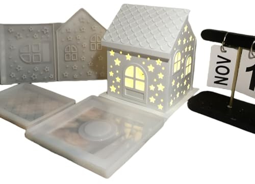 Decorative House Silicone Resin Mold Set, Christmas Night Light Casting Molds with Star Pattern, DIY Epoxy Craft