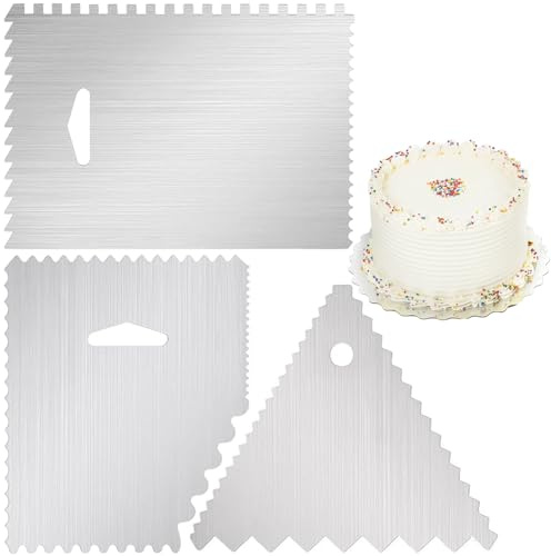 Teouuas 3 Piezas Rascador para Tartas, Acero Inoxidable Fácil de Limpiar Spatola per Dolci, Tartas Herramienta de Suavizado, Adecuado para Repostería Casera y Decoración de Pasteles (Plata)