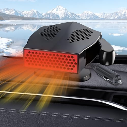 200W 12V Calefacción Portátil Coche : Calefactor Coche Mechero Aparcamiento Calentador Parabrisas Ventilador Desempañador/Descongelación 360° Giratorio Calentador para Taxis, SUV, Turismos, Autobús