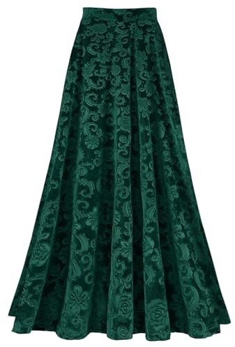 Vxuxlje Gonna Lunga in Velluto Donna Jacquard Vintage Gonna Plissata Eleganti Abiti da Sera