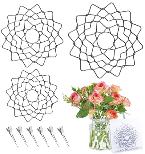 BMSQOFD 3 Size Flower Frog Grid Bouquet Stem Holder for Vase Artificial Flowers Arrangement,Flower Arranging Floral Frogs Kenzan Lid with Clips for Ikebana Floristry Supplies Accessories（Grey）