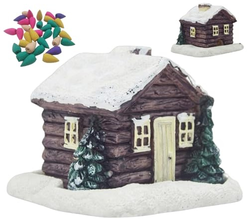 Log Cabin Incense Burner, Christmas Cabin Incense Burner Small Resin Village Houses Xmas Tree Home Chimney Aromatherapy Diffuser Decorations