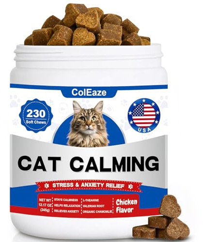 ColEaze Cat Calming Chews 230 ct - Cat Anxiety Relief with Chamomile& L-Theanine |for Stress, Travel, Barking, Grooming, Support Relaxation| for All Breeds & Ages