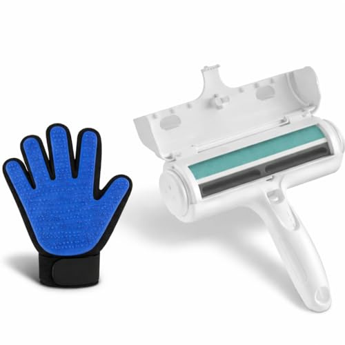 CE EVI Pack Quita pelos Mascota - Rodillo Reutilizable y Guante de Silicona para Perros y Gatos - Elimina Pelo de Sofás, Alfombras, Ropa y Coche - Sin Recambios ni Electricidad