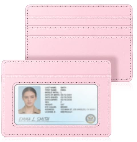 FINTIE Flache Geldbörse Kartenetui Ausweishülle,RFID Schutz Slim Geldbeutel | Premium Kunstleder Kreditkartenetui mit ID-Fenster und Schnellzugriff-Fach für Herren Damen, Rosa