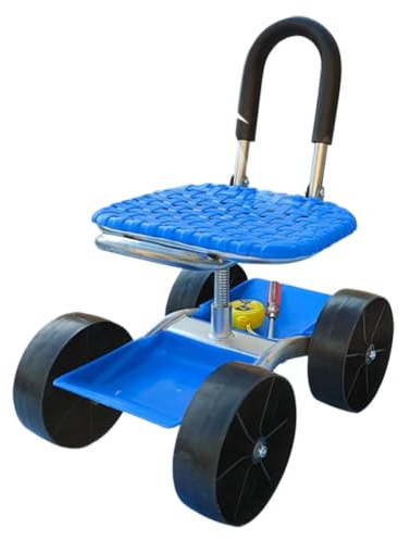 Adjustable Swivel Rolling Garden Cart with Wheels, Outdoor Gardening Stool & Tool Tray, Portable Planting Chair for Yard Work, 23.6x18.5x12.2
